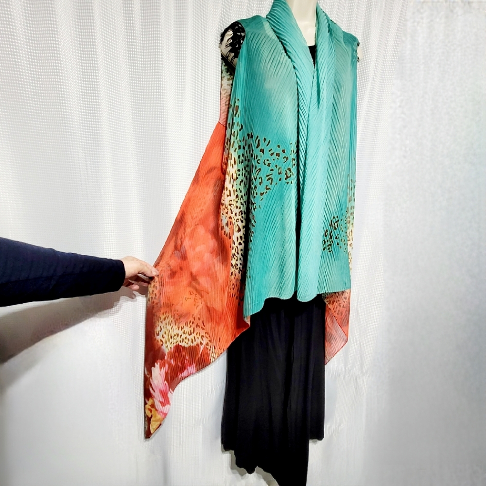 Linda Anderson Hawaiian Tropical Floral Cheetah Print Kimono Wrap Duster (M**) - Picture 4 of 10